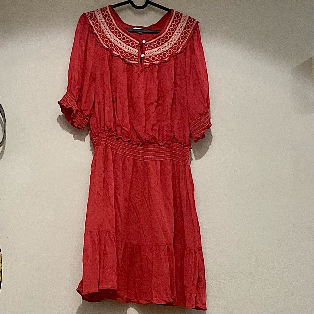 Max Studio coral-colored flutter dress